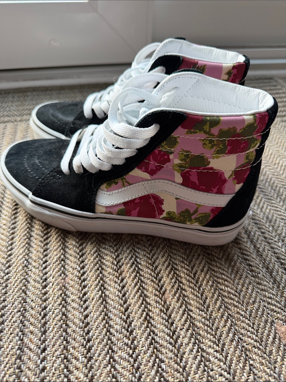 Vans High Top Sneakers Black White Pink Floral